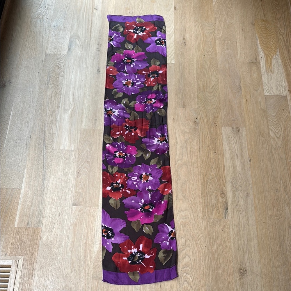 Ellen Tracy silk floral scarf in purple and red